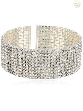 Silvertone Crystal Cuff Bracelet Anne Klein Classics Round Pave Setting